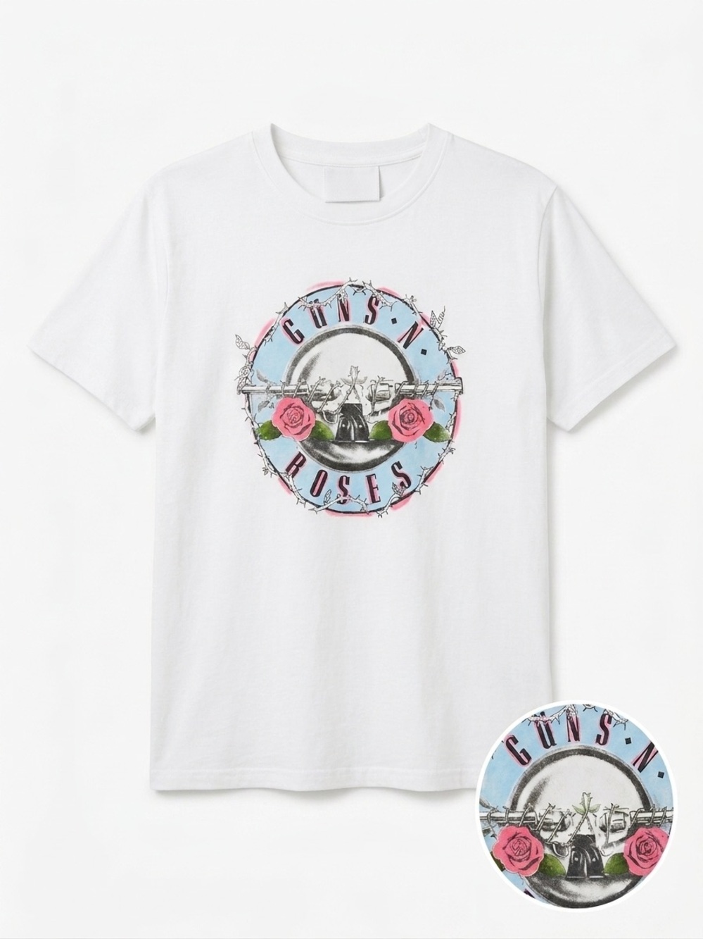 Reitmans Guns N' Roses Graphic Tee - White with Pink Roses - Size L